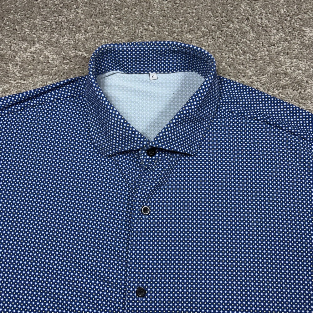 State and Liberty Mens XL Blue Geometric Performance Short Sleeve Button Down